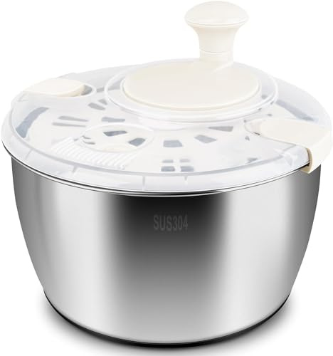Stainless Steel Salad Spinner, Large Capacity Vegetable and Lettuce Dryer with Crisper Strainer for Kitchen Washing and Drying Leafy Greens