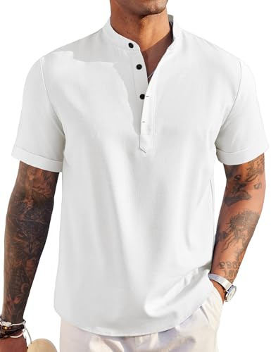 COOFANDY Men's Henley Shirt Short Sleeve Casual Summer Beach Hippie T Shirts