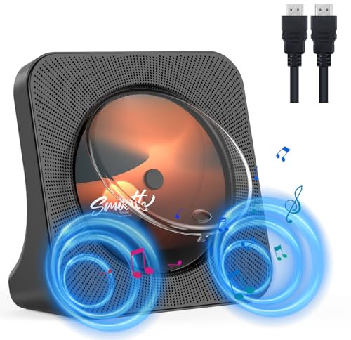 KOVCDVI DVD Player mit HDMI CD Player Bluetooth mit Lautsprecher Fernbedienung Staubschutzhülle Bildschirm FM-Radio Timer USB-Wiedergabe AUX-Wiedergabe Kopfhöreranschluss Schwarz