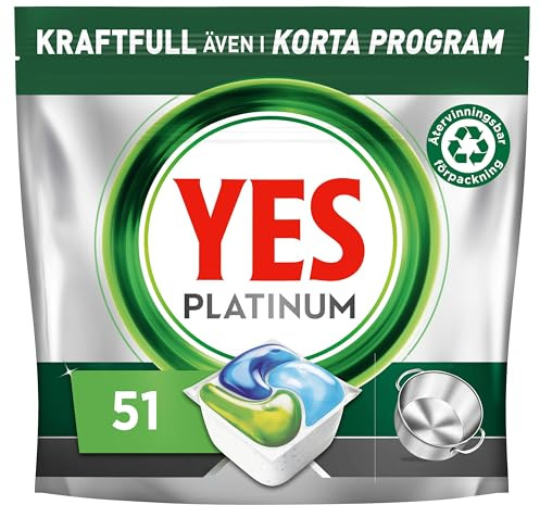 Yes Platinum All In One Maskindiskmedel, 51 Diskmaskinstabletter, För Tuffa Utmaningar, Rengör Till och med Flottiga Filter