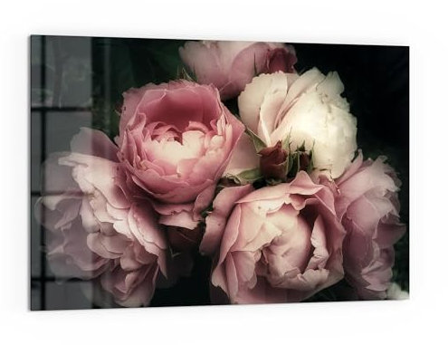 DEQORI Küchenrückwand Glas | Motiv Nostalgische Blüte | 60x40 cm cm | Bad- oder Herd-Rückwand | Herdblende Spritzschutz für Küche & Badezimmer | moderne Deko für Fliesenspiegel