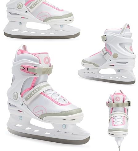ATTABO Freizeit Schlittschuhe Damen TORA Weiß Größe 36 EU Anfänger Schlittschuhe Schnalle und Klettverschluss Starker Knöchelschutz Langlebige Edelstahlkufe Elegant und Klassisch