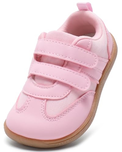 STQ KIDS Chaussures Bébé Garcon Fille Basket Mode Enfant Chaussure Bebe Premier Pas Semelle Souple Marche Legere Respirant Barefoot Blanc Rosé 21 EU