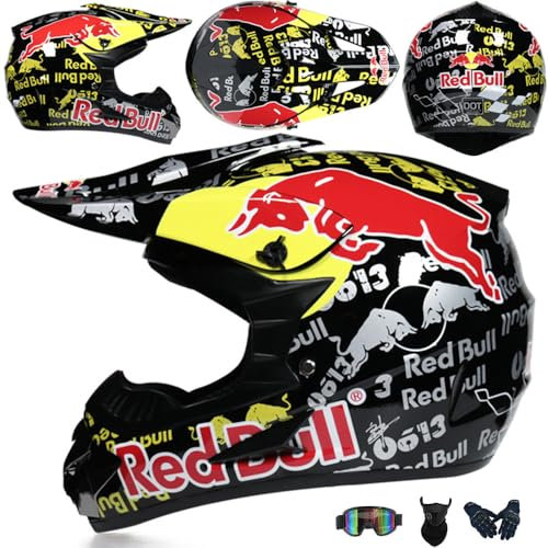 PAESCOY Motorradhelm Cross Damen Herren Full Face MTB Helm Motocross Helm DOT/ECE-Zertifizierter Mit Schutzbrillen Maske Handschuhe Downhill Helm Mopedhelm Schutzhelm Für Cruiser Chopper,Black/D-XL