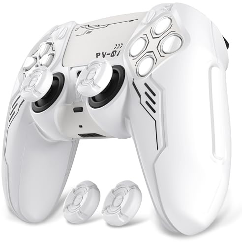 playvital Cover Controller per ps5 Joystick Custodia Silicone Skin Antiscivolo Grip Ergonomico, 2 Copri Analogici e 6 Adesivi, Adatto per Stazione di Ricarica, Mecha-Bianco