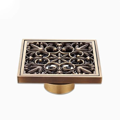 YTBHSHXZ sink strainer， Floor Drainage, Antique Brass Square Vintage Art Carved Floor Drain Cover Shower Waste Drainer Drain Stoppers Bathroom Accessor