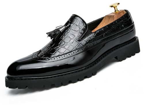 ANUFER Hombre Guapo Mocasines con Borlas Wingtip Brogue Slip-on Formal Zapatos de Vestir