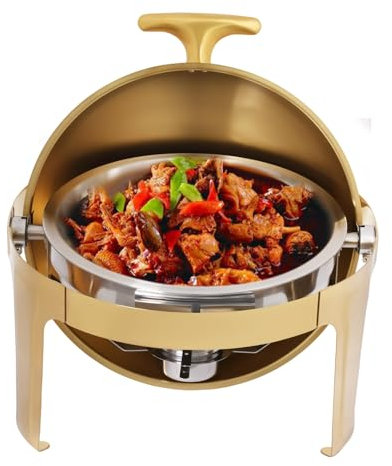 LENJKYYO 9.51Qt Chafing Dish Buffet Set Stainless Steel Round Chafing Dish Buffet Set with Flip The Lid Over Round Chafing Dish Buffet Warmer for Commercial Catering, Buffets
