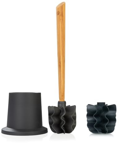 SAUBA Toilettenbürste LOOWY Woodline Kunststofftopf dunkelgrau | Set mit Toilettenbürstenhalter und zusätzlichem Ersatzkopf | Klobürste Holz mit Halterung für WC & Bad | hygiensich & reinigungsstark