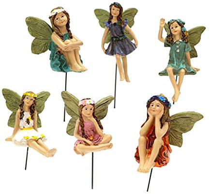 jojomis 6 figuras de alas de mosca y duende de ángel, decoración de jardín, patio, césped, esculturas de resina