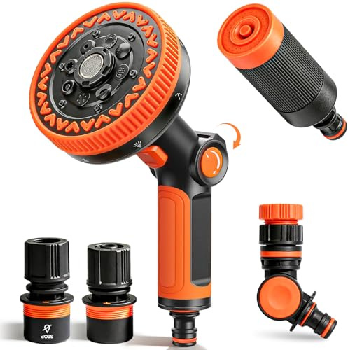 Wilkpow Doccetta da giardino, pistola a spruzzo da giardino, 8 modelli di irrigazione regolabili, spruzzatore a mano ad alta pressione, per irrigazione prato, pulizia marciapiede, bagno per animali