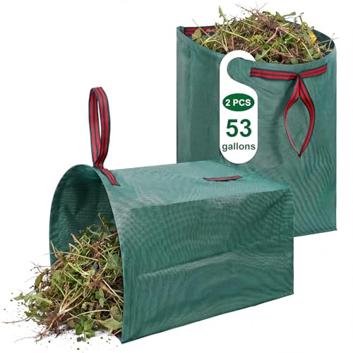 Dntorx 200L Garden Waste Bag, 2Pack Bin Bags with Dustpan Open and Handle | Dustpan-Style Opening, Heavy-Duty PP, Foldable Design, Reusable for Leaves, Grass, Garden and Construction Debris
