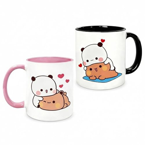 2 tazze da caffè da 330 ml, Bubu Dudu in ceramica con stampa su entrambi i lati, tazze divertenti e dolci per caffè, tè e cioccolata calda, lavabile in lavastoviglie, idea regalo per coppie, amici e