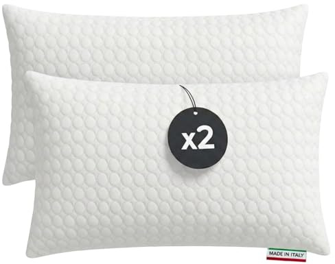 cuscini fiber - Coppia Cuscini Letto Matrimoniale 45x75cm, Guanciale Letto con Fodera Massaggiante Soft, Cuscini Antiacaro Anallergico, Morbida Imbottitura in Fibra di Poliestere Made in Italy