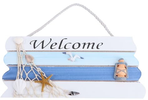 Willkommen Türschilder, Mediterraner Stil Willkommensschild Aus Holz, Nautisch Willkommen Holzschild Aufhängen Welcome Wandschild für Haustür Hochzeit Party Wand