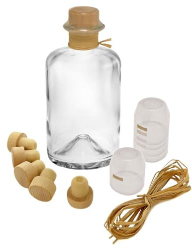 Geniess-Bar! 5x Profi Set Apothekerflasche 500 ml leer Apotheker Glas Flaschen zum selbst befüllen & transparente Schrumpfkapseln mit Siegel transparent & Korken & Bast