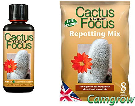 Growth Technology Bonsai Focus & Cactus Focus Soils & Fertilisers (1x Cactus 300ml + 1x Bag of 8L Catcus Repotting)