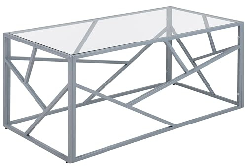Couchtisch Glastisch mit Metallgestell silber 50 x 100 cm Glamour Kaffeetisch rechteckiger Wohnzimmertisch Orland
