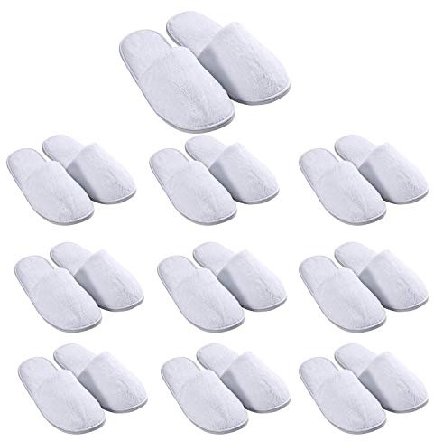 VINN DUNN Hotel Slippers 10 Pairs Pack CORASLIPPER COTTON Coral Fleece Close Toe (White)