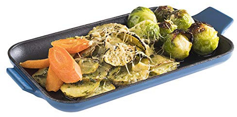 APS Serving Pan Cast Iron - Mini padella in ghisa, ghisa smaltata, angolare, L x P x A: 20 cm x 13 cm x 2 cm, impilabile, adatto al forno, ciotola, blu