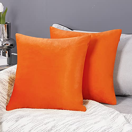 Deconovo Set of 2 Cushion Protectors Crushed Velvet Cushion Covers 50cm x 50cm 20x20 Inches Throw Pillow Cases Cushion Covers for Girls with Invisible Zipper Orange