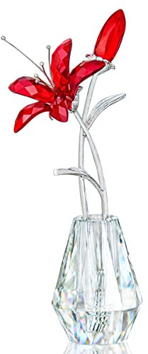 Kristall Calla Lilien Blumenfigur, Sammlerstück Hochzeitssträuße mit Kristallvase für die Dekoration von Hochzeiten und Partys zu Hause, rote Blume mit silbernem Metallstiel