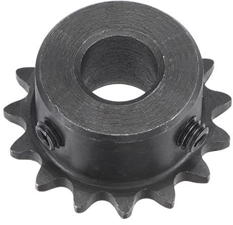 sourcing map 15 Tooth Roller Sprocket B Type, #25 Chain, Single Strand 1/4 Pitch, 10mm Bore Black Oxide C45 Carbon Steel with Set Screws for ISO 04C