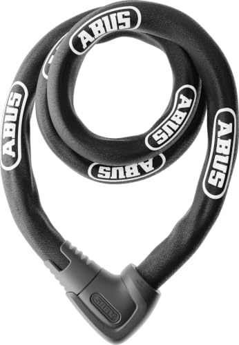 ABUS Kettenlås Steel-O-Chain 9808K, 170 cm, Svart | Cykelkedjelås med XPlus-cylinder, 8 mm fyrkantskedja, textilhölje för lackskydd, härdat stål