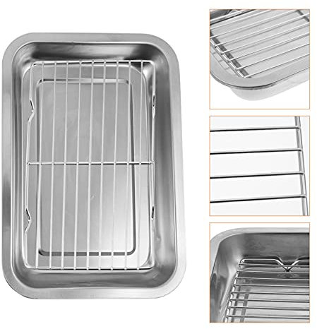 ACiyD 1 Set teglia da Forno con griglia in Acciaio Inox scolapiatti teglia per Biscotti, teglia da Forno (Dimensioni: 31,5 x 21,5 x 4,5 cm) (31,5 x 21,5 x 4,5 cm)