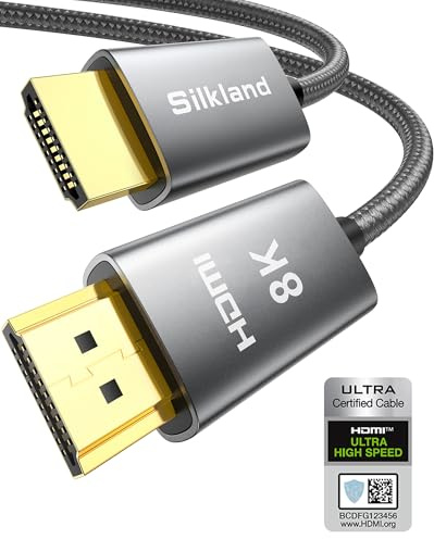 Silkland Cavo HDMI 2.1 1M, Certificato 10K 8K Cavo HDMI [4K@240Hz 144Hz 120Hz 8K@60Hz], 48Gbps Cavi HDMI eARC HDR HDCP 2.3 mit Dolby Atmos Vision TV PC Monitor Proiettore