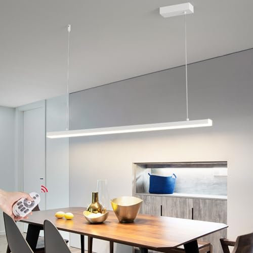 Lampada a sospensione a LED moderna lampada da pranzo regolabile soggiorno lampada a sospensione linea lampade soffitto per ufficio cucina camera da letto lampade da pranzo (bianco, L90 cm)
