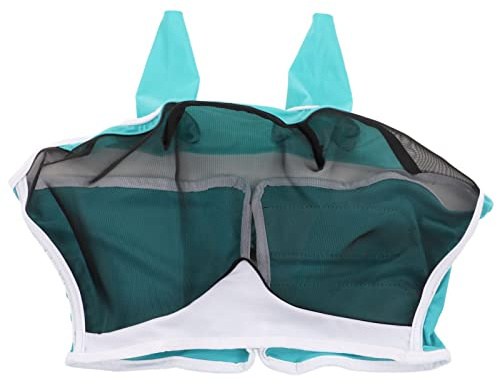 SUNGOOYUE Máscara de Ojo de Caballo, Protección UV de Alta Elasticidad, Máscara de Mosca de Caballo de Malla de Satén Transpirable Desmontable con Orejas para Caballos (Verde)