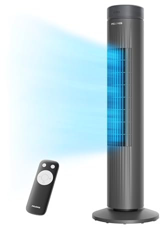 Pelonis Portable Tower Fan, 30 Tall, Grey, 3 Speeds, 90° Oscillation, CycleBoost Technology, 37 dB Quiet Operation, Remote Control
