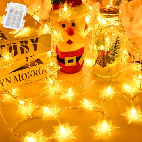 Gcstnn Lichterkette Batterie Außen, 3M 20 LED Schneeflocke Warmweiß Lichterkette mit 6h Timer, IP65 Wasserdicht Lichterketten für Zimmer Weihnachten Außen Innen Dekorationen