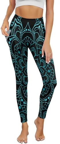 POLERO Damen-Leggings, lange Yogahose, Workout, Bauchkontrolle, Activewear-Leggings mit Taschen, Boho-Mandala-Blume, 3XL