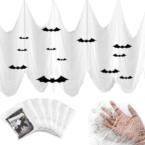 Vyrthalis Panno Raccapricciante di Halloween, Garza di Halloween Spaventoso, Tessuto Spaventoso, Decorazioni Horror Garza, per Decorazione Spettrale per Feste Casa Infestata (6 Bianco)
