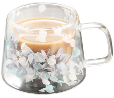 Generisch Doppelwandige Glas Kaffeetassen Mit Getrockneten Blumen | 250ml Doppelwandige Glastasse, Glasbecher Isolierte Teetassen Mit Griff, Verbrühungshemmende Kaffeetassen Für Tee, Kaffee, Saft