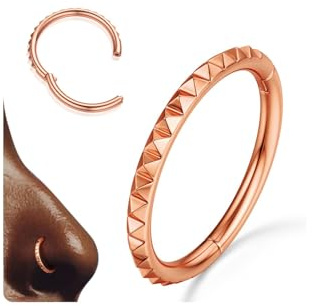 BodyBonita Nose Ring - 316L Surgical Steel 18G Nose Piercing Hoops Pyramid Septum Rings Lip Helix Daith Conch Piercing Jewellery Rose Gold 8mm