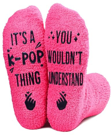 Nhemeylp Kpop Gifts for K-POP Lovers, It's A K-POP Thing Fluffy Socks for Women Men Non-Slip Cozy Novelty Socks for Birthday, Christmas New Year (Pink)