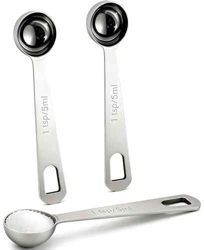Stainless Steel Measuring Spoons, 5ml Teaspoon Measuring Spoons, Engraved Scale Spoon for Coffee Cooking, Liquid & Dry Ingredients, Kitchen Utensils for Baking, Milk Powder, Sugar (Silver 3 Pcs)