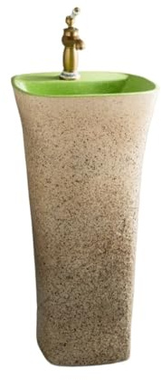 Lavandino su piedistallo Lavandino in ceramica indipendente con piedistallo, rubinetto e scarico, unità lavabo monoblocco for interni ed esterni