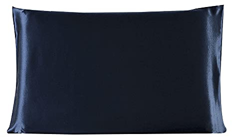 sourcing map Seidenkissenbezug 19 Momme Maulbeer Seide Kissenbezug mit Reißverschluss Kopfkissenbezug Marineblau 36x51cm
