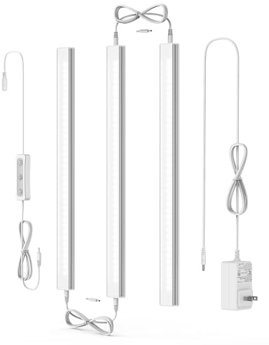 ASOKO Under Cabinet Led Light Plug in, Dimmable Daylight White 4500K, 3 Pack 12 inch Linkable Led Under Counter Lights for Kitchen, Shelf, Workbench, Cupboard, ETL Listed Plug 24V, UNO-LK 4500K