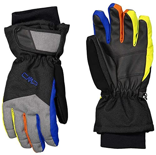 CMP - Guanti da sci in twill per bambini, Nero-Royal-Limeade, 5