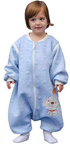MIKAFEN Saco Dormir Bebe Invierno 2.0tog. con Mangas extraíbles,100% algodón otoño e Invierno. 0-16 Meses - Azul