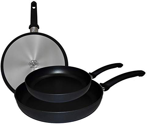 BALLARINI Set di 3 Padelle con rivestimento antiaderente, Alluminio, Diametro 20-24-28 cm, Nero, Cremona