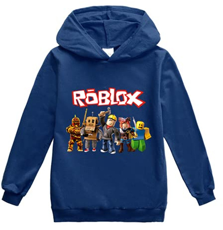 Temolie Roblox huvtröja pojkar sweatshirt YouTuber tonåring PS4 spel karaktär toppar flickor vardaglig pullover långärmad t-shirt 4-13 år, Marinblått Xsp, 9-10 år