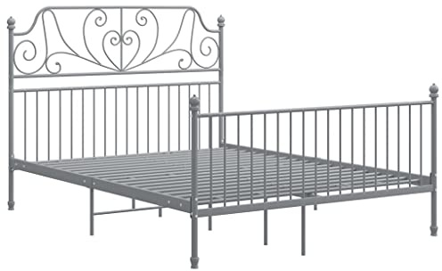 vidaXL Bettgestell Metallbett Schlafzimmer Bett Doppelbett Schlafzimmermöbel Bettrahmen Lattenrost Pulverbeschichtetes Metall Grau 140x200cm
