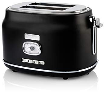Westinghouse Retro 2-Slice Toaster - Six Adjustable Browning Levels - with Self Centering Function & Crumb Tray - Including Warm Rack for Bread, Bagels, Sandwiches, & Croissants - Black