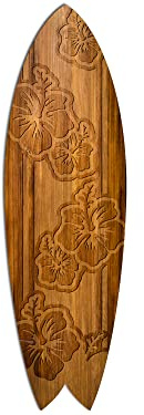DECLINA Dekorativ surfbräda, tryck på alu-dibond, väggdekor, surfbräda deco irisblomma på trä, 100 x 30 cm